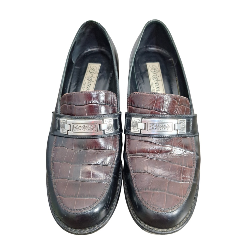 Brighton Diane Women's 6.5 M Loafers Black Brown Croc Embossed Leather Italy